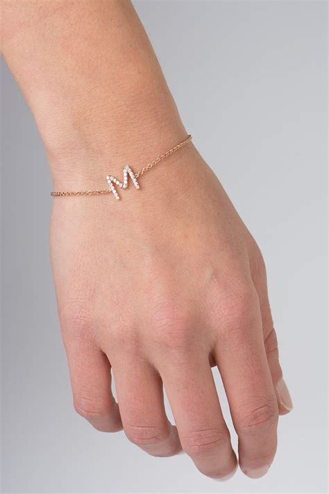 Alphabet Letter Diamond Bracelet 14K Rose Gold Minimal | Etsy