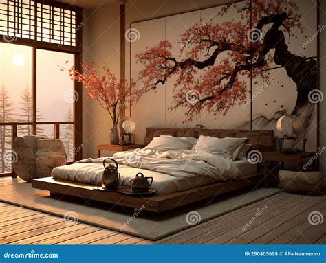 Japanese Minimalist Style Bedroom Interior Stock Illustration ...