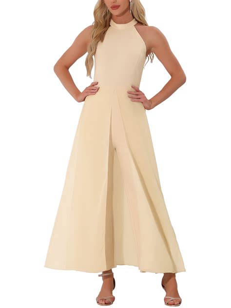 Allegra K Jumpsuits for Women's Sleeveless Halter Neck Belted Elegant