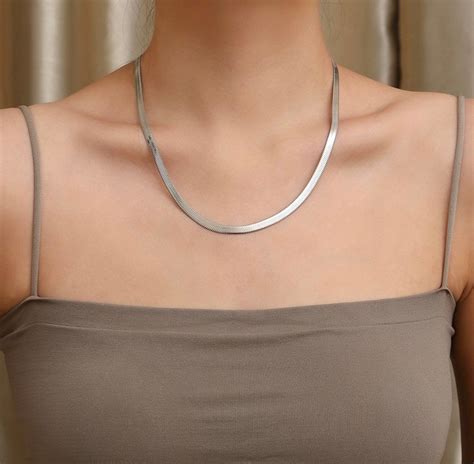 Silver Snake Chain Necklace, Silver Herringbone Chain, Thick Silver Chain, 5mm Snake Necklace ...