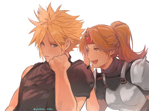 cloud strife and jessie rasberry (final fantasy and 2 more) drawn by