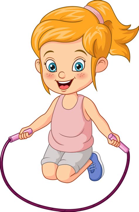 cartoon  girl skipping rope  vector art  vecteezy
