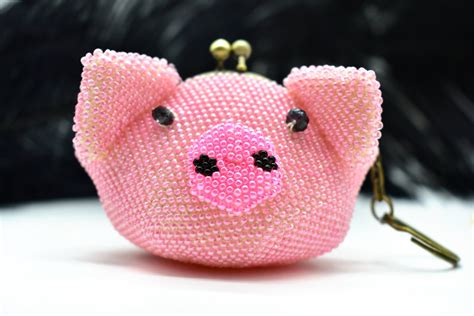 Pig coin purse Pig wallet Beaded pig Beaded coin purse Pig | Etsy