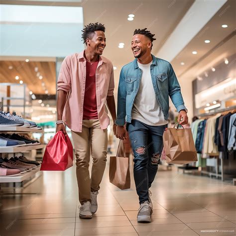 Premium AI Image | Two Men Shopping for Clothes at the Mall
