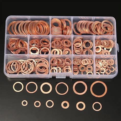 150pcs Solid Copper Washers Copper Gasket Washers Sealing Ring Set With Box 15 Sizes M5 M22-in ...