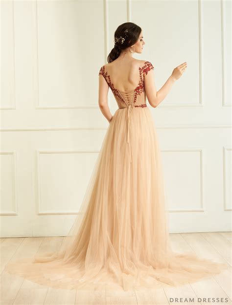 Nude Wedding Gown with Red Lace | Dream Dresses by P.M.N | Dream