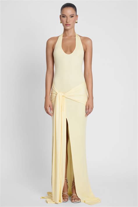Heaven Halter Jersey Knot Maxi Dress - Yellow