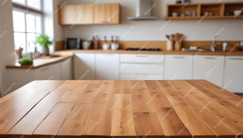 Premium Photo | A kitchen with a wooden table and a wooden counter top