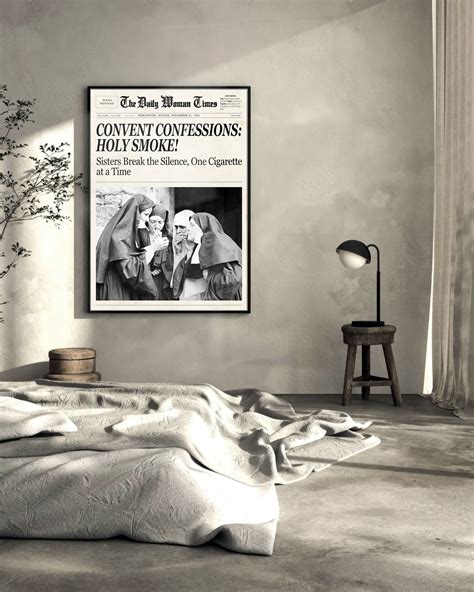 Holy Smoke Nuns Retro Newspaper Poster Vintage Convent Humor Print for