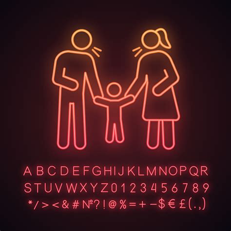 Parents scolding child neon light icon. Mother and father discipline