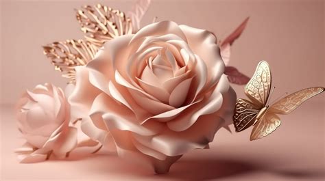 Accent 3d Rendered Abstract Background With Delicate Butterfly And Rose ...