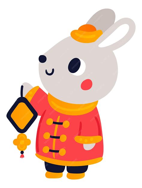 Premium Vector | Cute rabbit in traditional chinese costume asian bunny