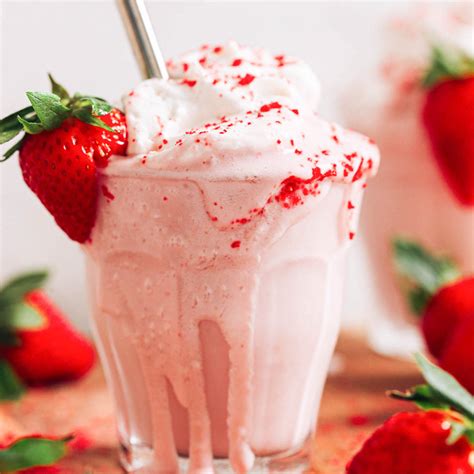 creamy vegan strawberry milkshake  ingredients minimalist baker
