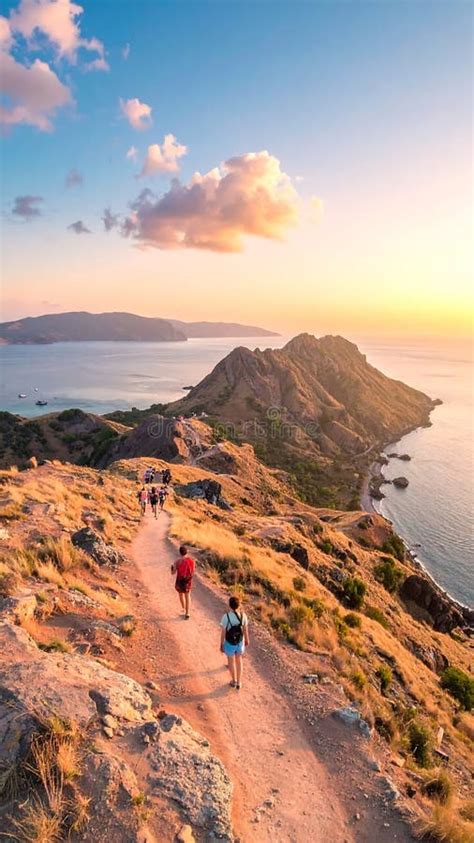 padar island hiking komodo national park stock illustration