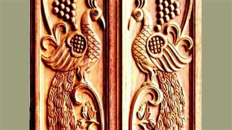 wood carving double door peacock design youtube