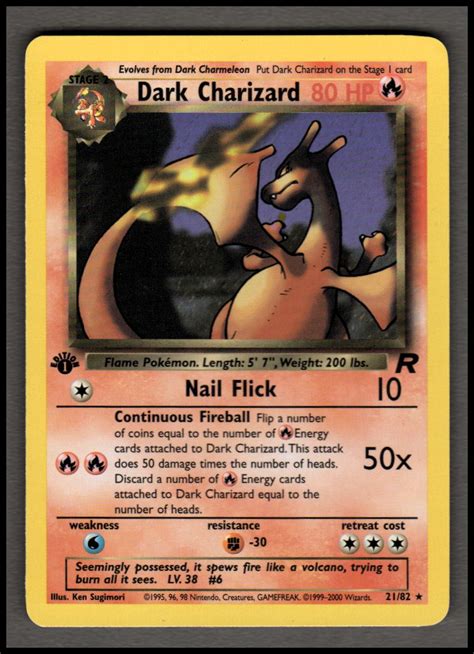 2000 Pokemon Team Rocket 1st Edition #21 Dark Charizard R - EX-MT