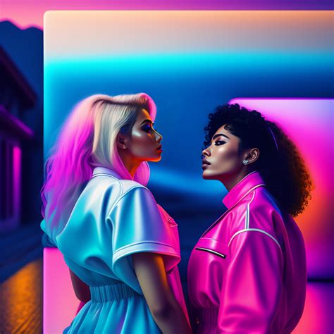 Lexica - Lesbian lovers yearning, wallpaper in vaporwave aesthetic