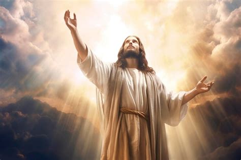 jesus opening  heavens receiving blessings premium ai generated image