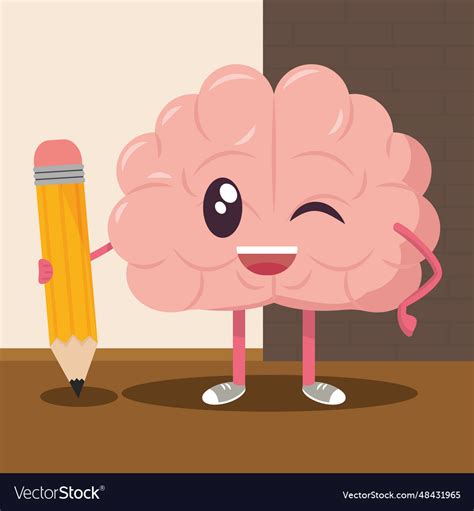 Isolated cute happy brain cartoon character Vector Image