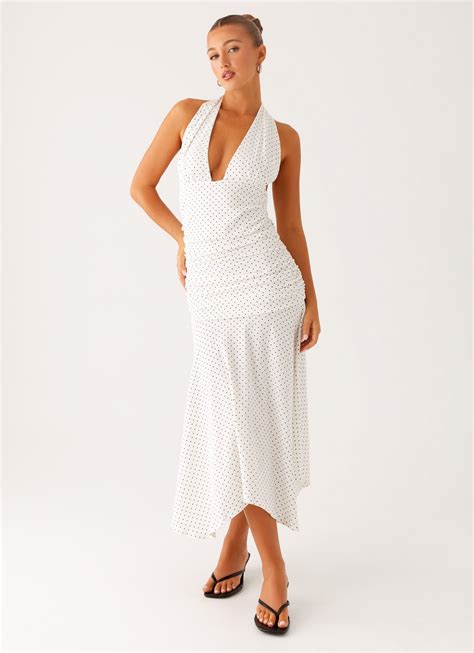 Grettana Halter Neck Midi Dress - White Polka Dot – Peppermayo US
