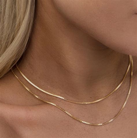 14k Yellow Gold Box Chain Necklace 14k Gold Layering Box - Etsy ...