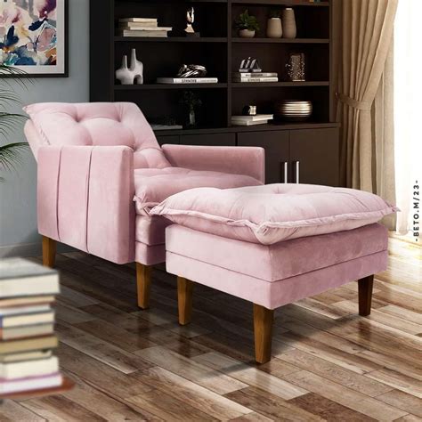 Cadeira Confortavel Para Leitura - Cadeira de Leitura Reclinável com Puff Veludo Rose Germain Jm Móveis ...