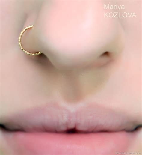 Кольцо в Нос Обманка Без Пирсинга Сверкающее Золотое Gold Filled купить ...