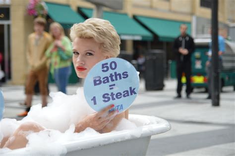 Nearly Nude PETA Members Bathe In Cardiff To Expose Meat'S Impact On