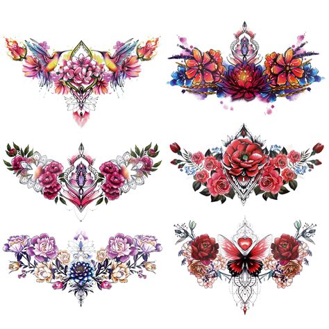 Amazon.com : Konsait Colorful Chest Temporary Tattoos for Women Girls