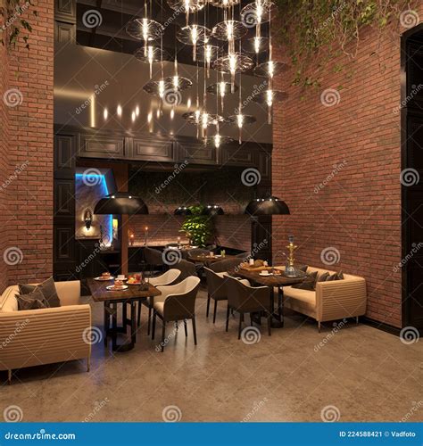 Bar Counter in a Nightclub, Interior Visualization, 3D Stock ...