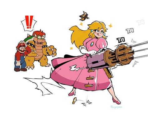 Peach has a minigun. (By @thegreyzen) : r/Mario