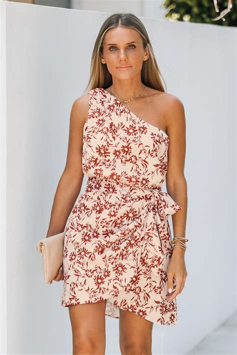 Floral Print One-Shoulder Dress