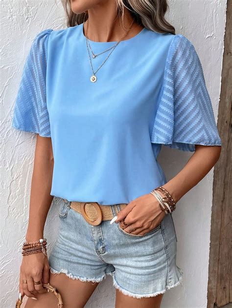 solid butterfly sleeve blouse clothes clothes  women butterfly