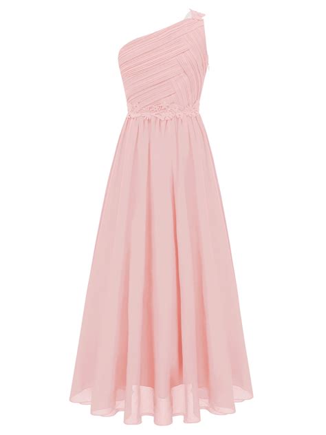 YiZYiF Big Girls Shiny Beaded One Shoulder Evening Proms Dress High-low
