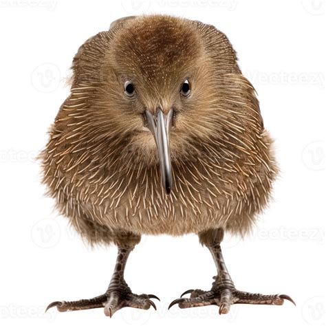 Kiwi bird front view full body isolate on transparent background