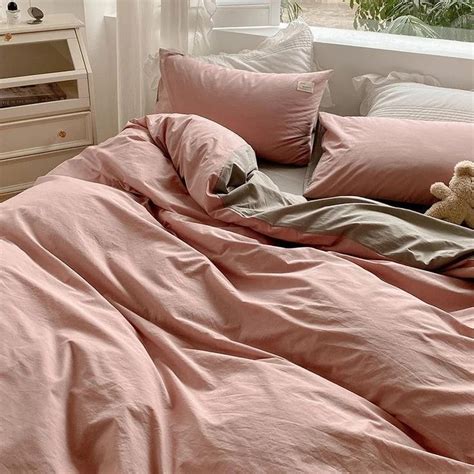 toned morandi color bedsheet set grey pink twin fitted sheet
