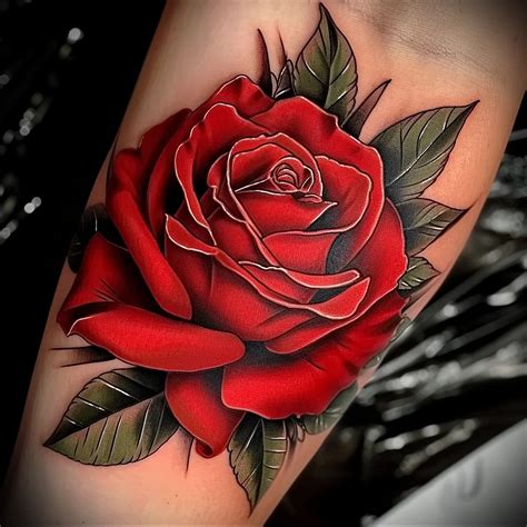 What are the best ink colors for tattoos - A vibrant red rose tattoo ...