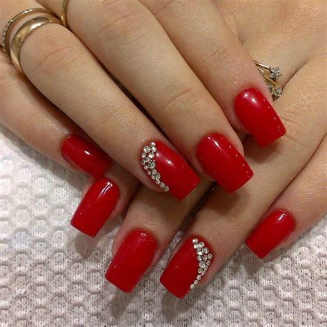 Red Shellac Nails, Red Nails Glitter, Red Acrylic Nails, Gel Manicure ...