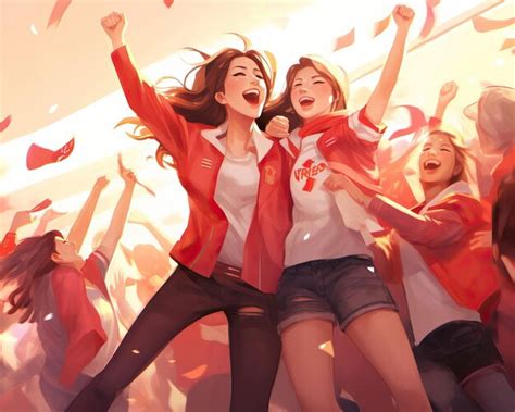 Premium AI Image | female fans celebrate a goal jumping with excitement