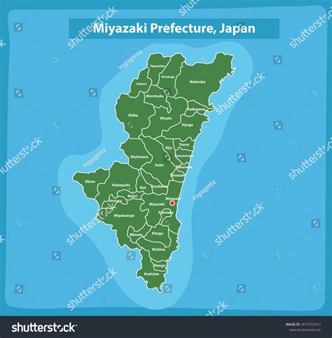 Miyazaki Prefecture Region Japan Map Stock Vector (Royalty Free