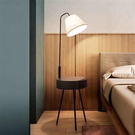 Wooden Floor Lamp LED with Table, Modern Tripod Floor Lamp Dimmable ...