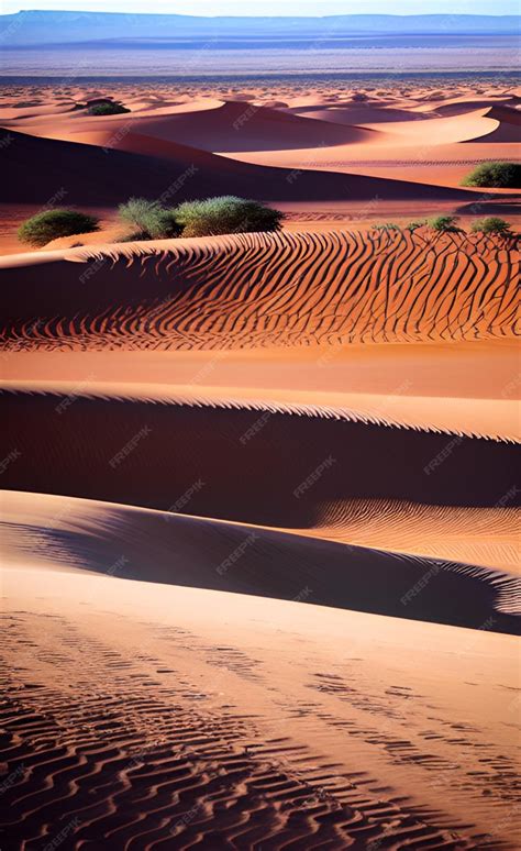 Premium AI Image | A desert landscape with sand dunes and a sunset in ...