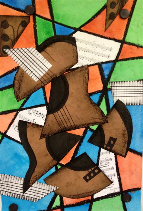 cubism guitar art project   grade students violin art project
