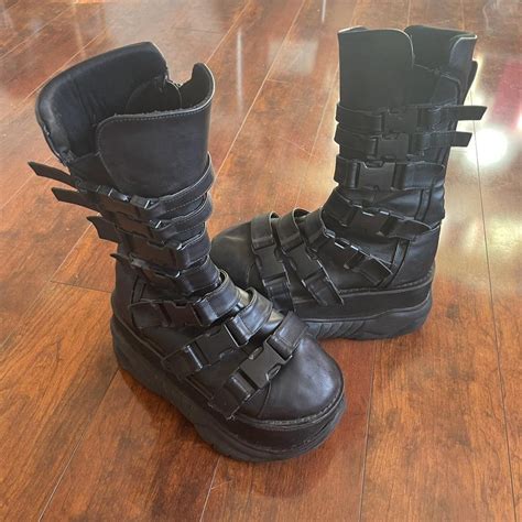 Demonia Neptune 210 black vegan leather boots.... - Depop
