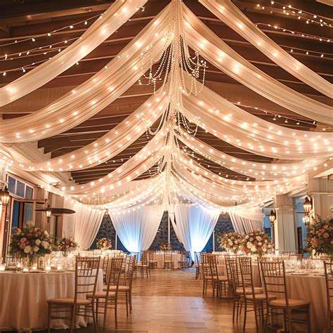Wish Care Dark Champagne Ceiling Drapes with Lights String for Weddings