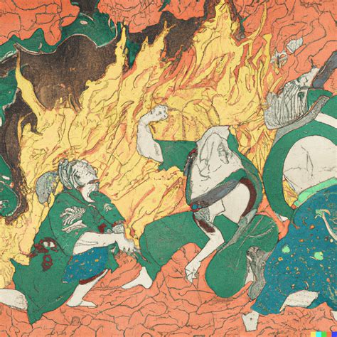 Epic massive painting of the act of giving birth to the fire god ...