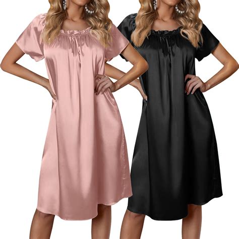 ekouaer satin nightgowns  women  pack silk nightgown pleated loose