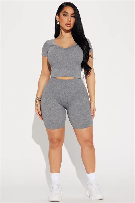 Alisa Seamless Short Set - Grey | Fashion Nova