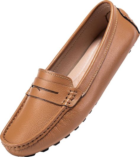 Amazon.com | BEAUSEEN Brown Penny Loafers for Women Size 10 Genuine