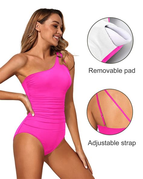 Snapklik.com : One Shoulder One Piece Swimsuit For Women Tummy Control